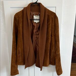 BB Dakota Women's Brown Genuine Suede Leather Jacket with sweater shawl collar